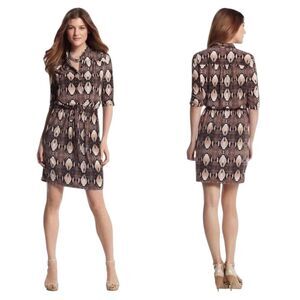 White House Black Market brown snakeskin print dress with waist drawstring